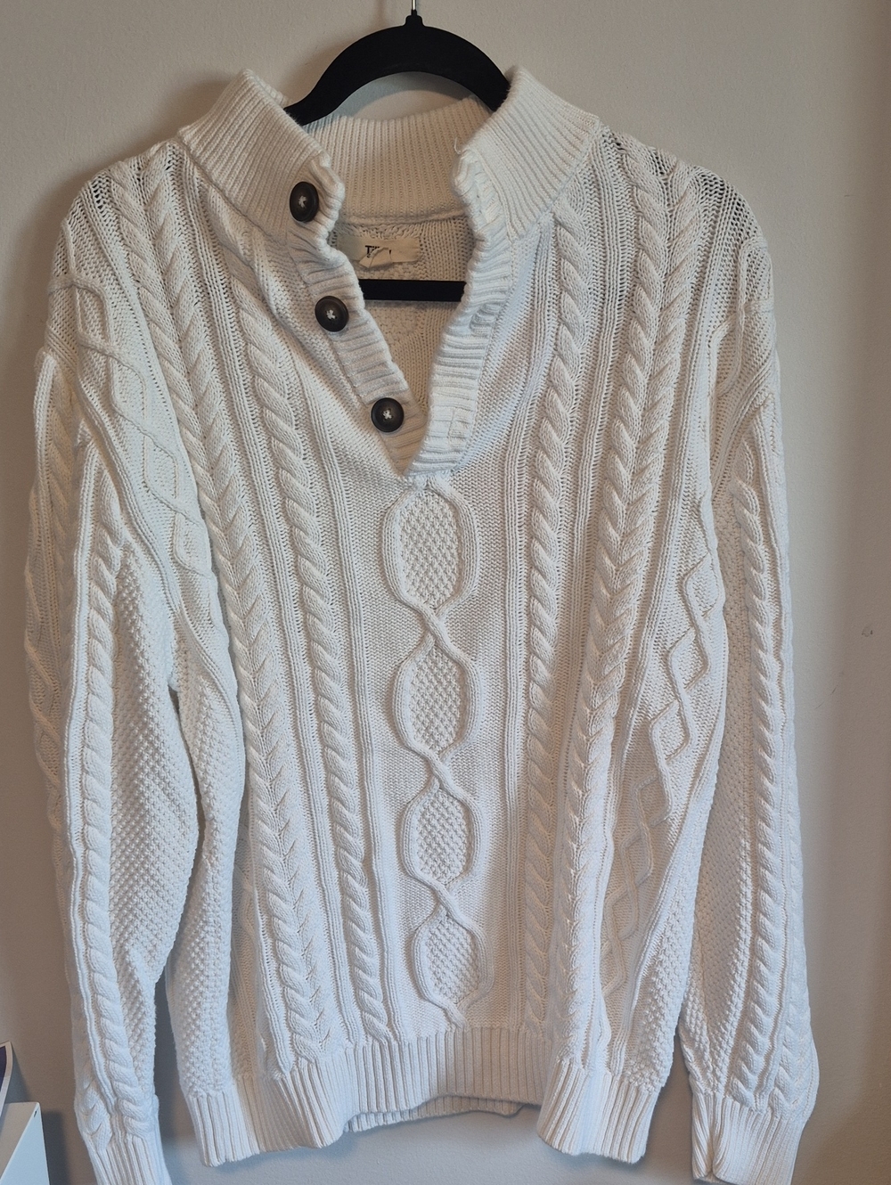 Tilley White Cable Knit Mock Neck Button Sweater - Size S